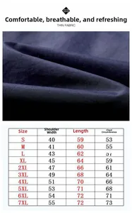 Detailed size chart for the casual zip-up vest with a close-up of the thin blue fabric texture