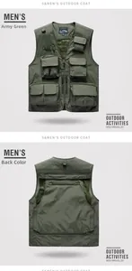 Front and back views of an army green multi-pocket utility vest with mesh lining