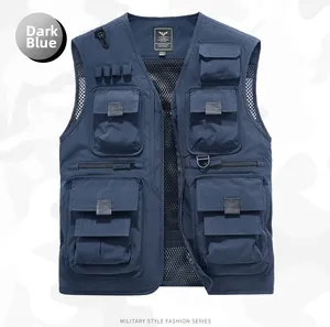 Détails du gilet tactique bleu foncé avec poches multiples et doublure en maille respirante
