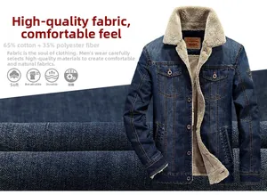 Détail de la doublure polaire chaude et du denim 65% coton sur veste d'hiver homme