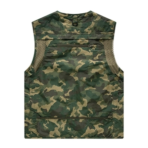 Men's camouflage fishing vest with back mesh panels and multiple utility pockets