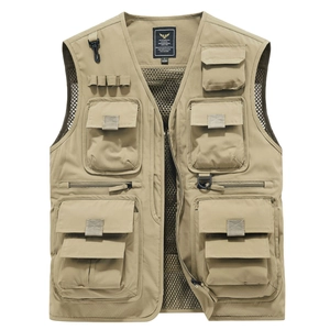 Gilet de plein air multi-poches en maille kaki pour la pêche et la photographie