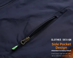 Détail de la poche latérale du gilet avec zip métallique et accents vert néon