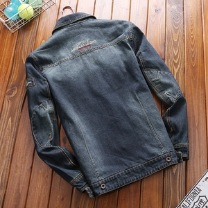 Vintage dark blue denim jacket with Outdoor American Legend embroidery on back
