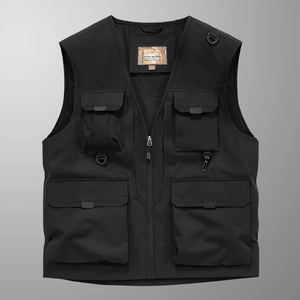 Gilet de pêche extérieur pour homme avec plusieurs poches, séchage rapide en noir intense