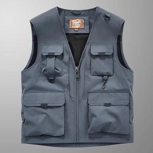 Gilet de pêche extérieur pour hommes à séchage rapide avec plusieurs poches gris foncé