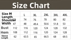Size chart detail for men's outdoor jacket showing measurements from M to 4XL in cm