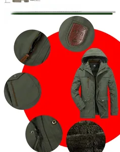Detail view showing warm thickened fleece lining and metal zipper of army green parka