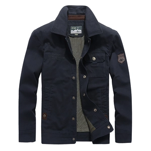 Men's Casual Cotton Cargo Jacket With Lapel Collar Single Breasted Multi Pocket Outdoor Fashion Work Coat Outwear For Men