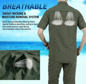 Men's breathable quick-dry short sleeve outdoor shirt in army green with mesh back vent