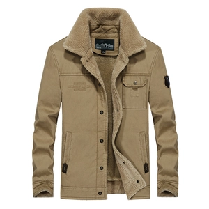 Men Winter Fleece Lined Cotton Jacket Thick Warm Sherpa Collar Workwear Outdoor Cargo Coat Windbreaker Casual Outerwear