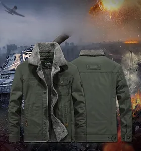 Detail of dark green winter military jacket with warm grey faux fur collar and lining