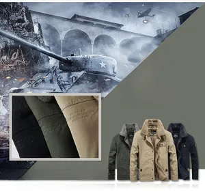 Detail of waterproof utility jacket sleeves with military embroidery and faux fur collar