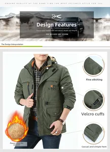 Detail view of military green hooded jacket featuring fleece lining and adjustable cuffs