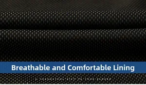 Macro shot of breathable and comfortable black fabric lining with gold dotted texture