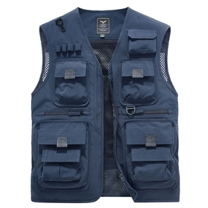 Gilet de pêche bleu marine à séchage rapide avec poches multiples pour photographie