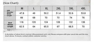 Detailed size chart for men casual military jacket from M to 4XL with chest measurements