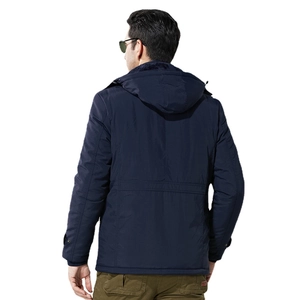 Men's navy blue thickened winter parka jacket with hood and windproof fabric