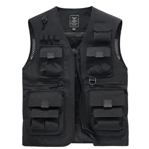 Gilet tactique homme en maille à séchage rapide avec multi-poches pour pêche et plein air