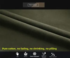 Detailed macro view of dark olive green twill cotton fabric for men's jackets