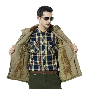 Men's winter thick khaki parka jacket with warm fleece lining and windproof collar
