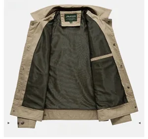 Detail view of khaki jacket featuring breathable black mesh lining and inner pocket