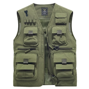 Gilet de pêche extérieur vert armée multi-poches avec tissu en maille séchage rapide