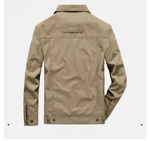 Detail view of khaki casual jacket back featuring the Fashion rectangular stitched patch
