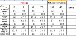 Tableau détaillé des tailles pour veste décontractée homme 6907 du M au 4XL