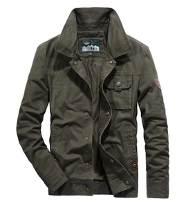 Veste en Coton Décontractée de Plein Air pour Hommes Brodée Multi-Poches Manteau Workwear Avec Doublure en Filet Automne