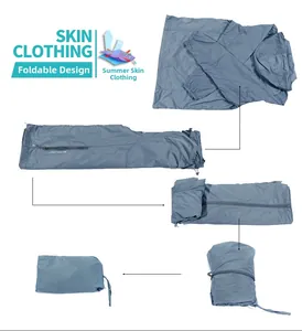 Detailed step-by-step guide showing the foldable and portable storage of the grey sun jacket