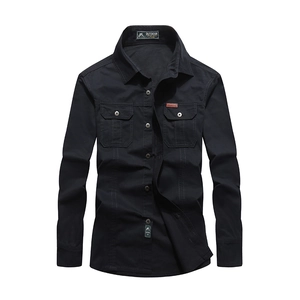Slim fit men's long sleeve outdoor work shirt in black with double chest pockets
