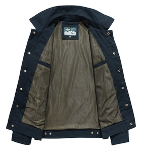 Veste décontractée en toile de coton bleu marine pour hommes avec doublure en maille et revers