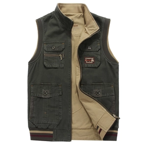 Men Reversible Cotton Outdoor Cargo Vest Multi-Pocket Fishing Gilet Stand Collar Casual Tactical Sleeveless Jacket For Men