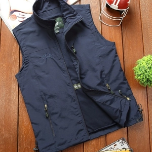 Men's navy lightweight outdoor vest with multi-pockets and mesh lining for fishing