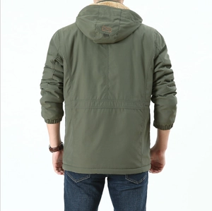 Men's olive green hooded parka with fleece lining and windproof waterproof fabric