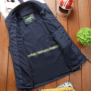 Men's navy outdoor photography fishing vest with breathable mesh lining and stand collar
