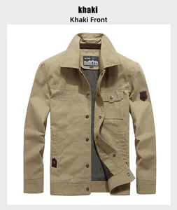 Detailed front view of khaki outdoor jacket with embroidery and breathable mesh lining