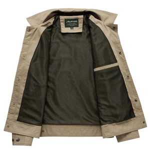 Men's casual khaki outdoor jacket with breathable black mesh lining and inner pocket