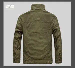 Army green men's winter jacket back view with fashion patch and thick cotton fabric