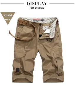 Détail du short cargo kaki avec plusieurs poches pratiques et ceinture tressée