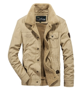 Men's Winter Cotton Padded Jacket Fleece Lined Thick Outdoor Workwear Coat Casual Lapel Sherpa Lining Warm Outerwear