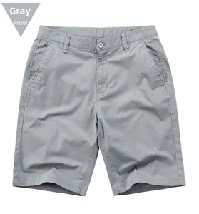 Vue de face du short décontracté gris pour homme en coton avec braguette boutonnée