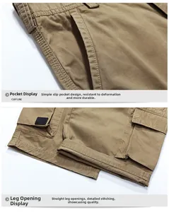 Détails du short cargo kaki avec coutures renforcées et tissu en coton résistant