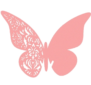 Pink 3D laser-cut butterfly wall sticker and decorative seat card with hollowed pattern