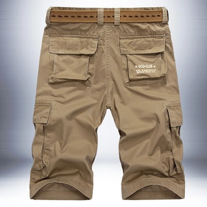 Short cargo kaki pour homme avec poches multiples et ceinture tressée, style décontracté