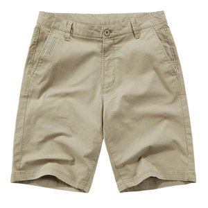 Short décontracté en coton kaki pour homme avec poches latérales et bouton