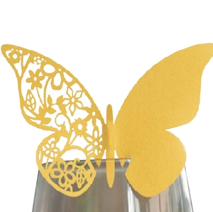 3D hollow gold butterfly glass card with elegant floral lace pattern for wedding decor