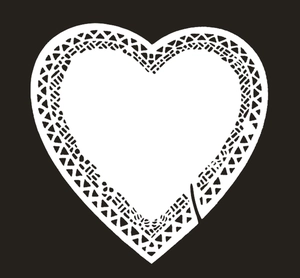 Elegant white laser-cut heart glass card with intricate floral lace pattern for weddings