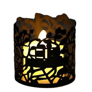 Decorative black hollowed rose pattern lamp shade with white electronic candle for party decor